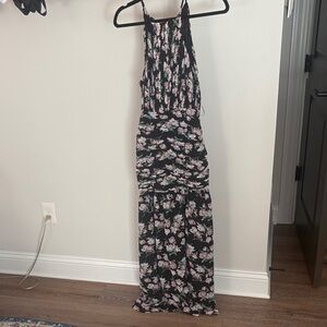 Vici Black Maxi Dress with Pink & Green Floral Print